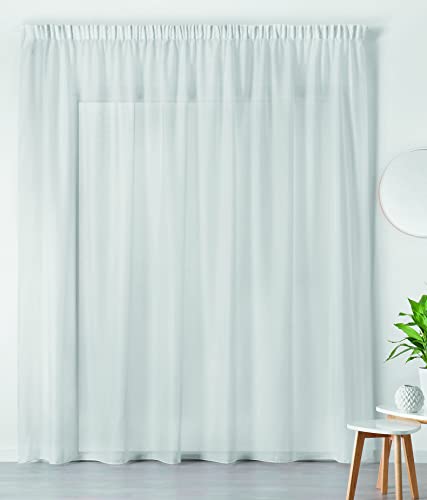 Linder Elegant Transparent Indoor Net Curtains for Windows Polyester Linen White with Ruffle Trim 180 x 240 cm Ideal for Living Room Bedroom Kitchen