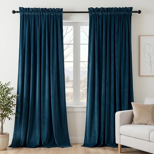 Dchola Navy Blue Velvet Curtains for Bedroom Window, Super Soft Vintage Luxury Heavy Drapes, Room Darkening Rod Pocket Curtain for Living Room, W52 by L90 inches, 2 Panels