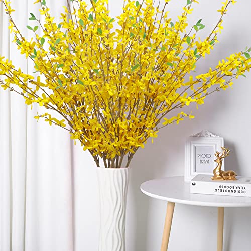 U'Artlines 4Pcs Artificial Forsythia Flower Branches 39.4 Inch Long Stem Silk Fake Winter Jasmine Simulation Yellow Flowers Bouquets for DIY Floral Arrangement Wedding Party Home Office Decor