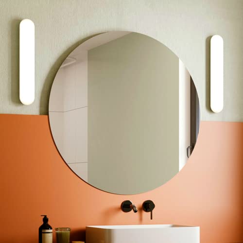 GOLD&CHROME UNIQUE DESIGN Crystal Wall Mirror, Round, No Frame, 27,6x27,6x0,4 in, 9,7 lb, Chamfered C-Edge, Modern, Minimalist