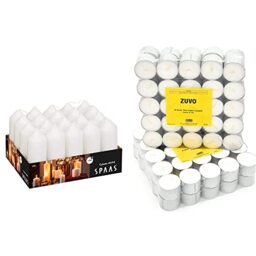 Spaas Tray of 20 Unscented Pillar Candles 40/110 mm, 13 Hours, White & 8 Hour Tea Lights Candles (50 Pack) - White Long Lasting Tea Lights - Unscented - 3.8 x 2.3 cm, 8hr