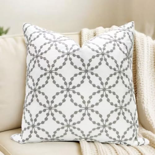 Slow Cow Embroidery Pillow Cover Cushions Pillowcase Decorative Throw Pillow Cover for Couch Sofa 20 x 20 Inches Grey