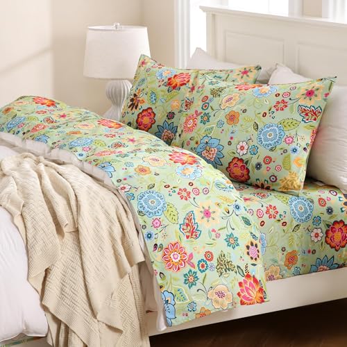 MEISHANG King Sheet Set - Ultra Soft Floral Sheets 100% Microfiber,1800 Thread Count Floral Bed Sheets Oeko-Tex Certificated - 4 Pieces - Sage Green