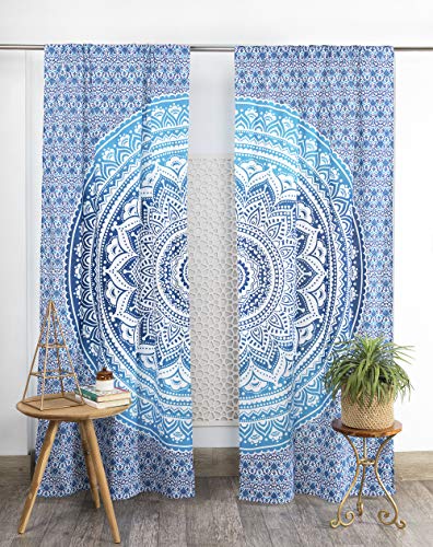 Popular Handicrafts Indian Hippie Bohemian Beautiful Ombre Mandala Curtain Panels Blue