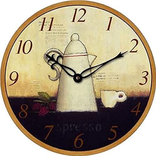 techno line Coffee Pot Theme Quartz Wall Clock, Wood, Beige