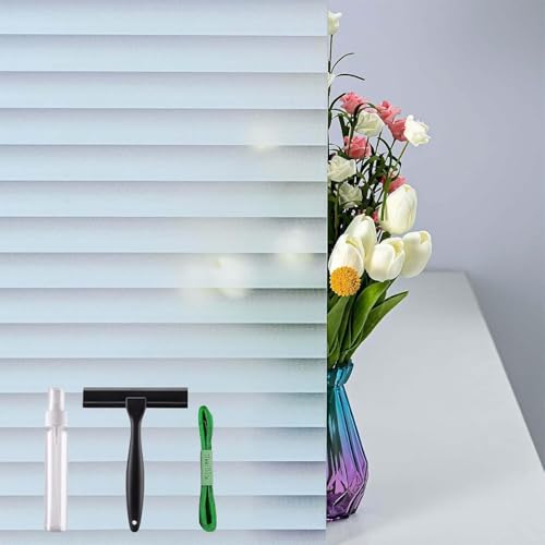DERZGAO Blinds Pattern Decorative Window Privacy Film, Anti UV Removable Privacy Film Windows Glass for Bathroom Home Office Garage Non-Adhesive Self Static Cling (Blinds Pattern, 35.4X157.4Inch)