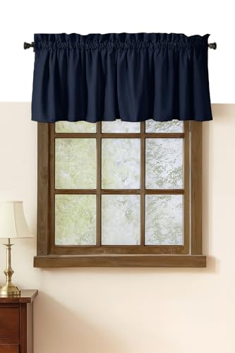 Native Fab Set of 2 Window Valance Curtain - 54x18 inches - Rod Pocket - Semi Sheer - Short Curtains for Kitchen, Cafe, Living Room, Bedroom, Basement - Navy Blue