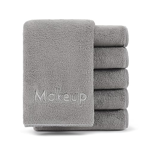 Arkwright Microfiber Makeup Remover Cloths, Pack of 6 Soft Coral Fleece Makeup Towels (13 x 13 in, Grey)