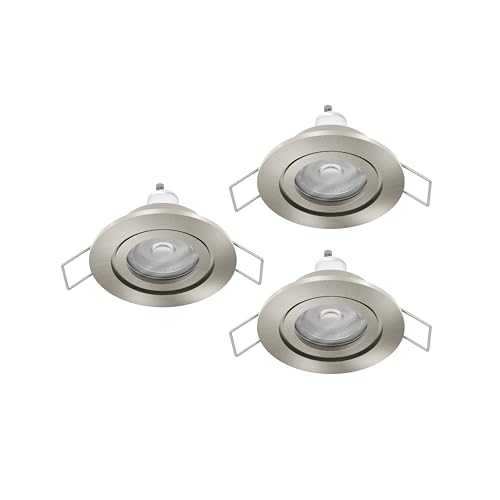 Eglo Set of 3 LED recessed spotlights Barranco, Ceiling Spotlight for Bathroom, lamp Made of Silver Plastic, Warm White Bathroom Light, Including GU10 Bulbs, IP44