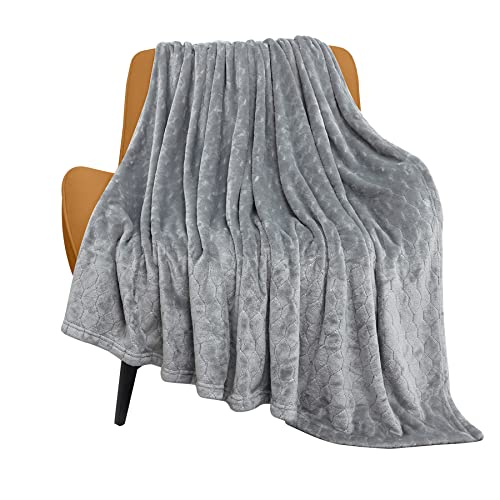 "TOONOW Fleece Blanket Fuzzy Plush Throw Blanket Twin Size 60"" x 80"", Super Soft Fluffy Bed Blanket Geometric Pattern Comfy Microfiber Flannel Blankets for Couch, Bed, Sofa, Light Grey"
