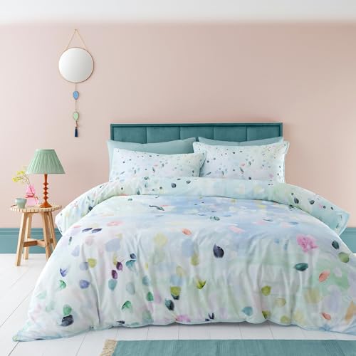 Appletree - Duck Egg Spring Duvet Cover - Double Bedding Size (200 x 200cm) - Soft 100% Cotton - 2 Pillowcases - Contemporary Floral Duvet Cover in Blue - Blue Bedding