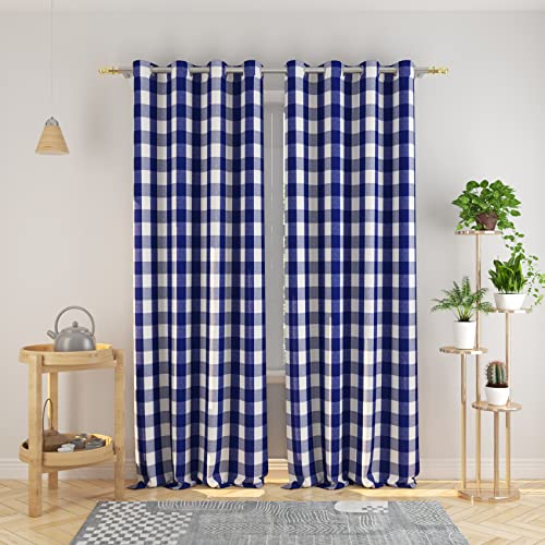 Natus Weaver Curtains Navy Blue and White Buffalo Gingham Check Curtain Panels 95 inches Long Living Room Drapes Plaid Checker Kitchen Bedroom Window Treatment Set 2 Panels Grommet Top