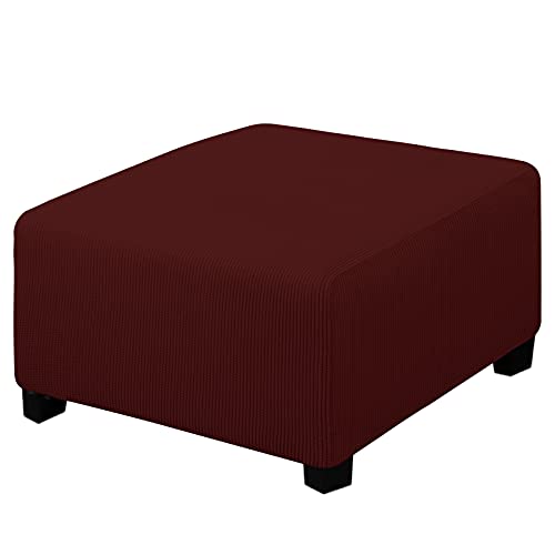 Easy-Going Stretch Square Ottoman Cover 30x30x15inch Wine - Folding Storage Footstool cover Furniture Protector Soft Rectangle slipcover with Elastic Bottom