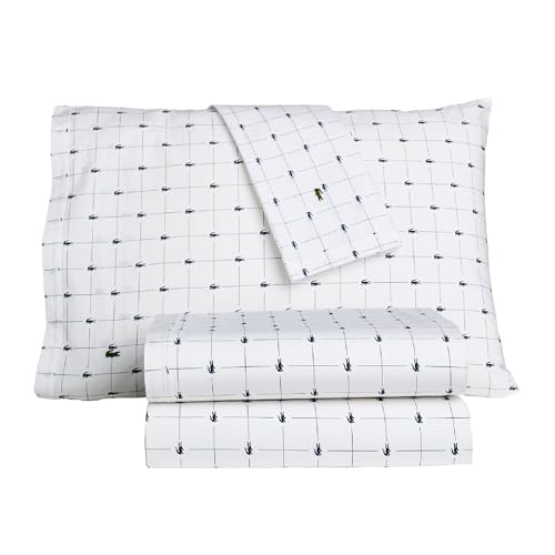 Lacoste Slice 100% Cotton Percale 3-Piece Sheet Set – Cool, Crisp, Matte, and Durable, Oeko-Tex Certified – Print, Navy, Twin