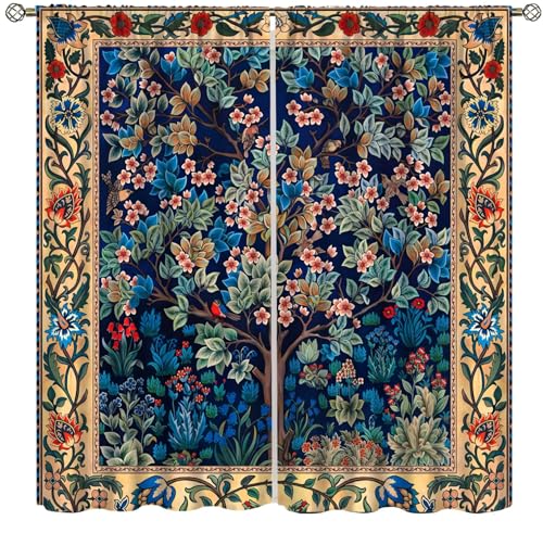 XBDDZSW Boho Curtains William Morris Art Retro Design Pattern Printed for Bedroom Living Room Kitchen - Privacy 2 Panels 42x54in Decor