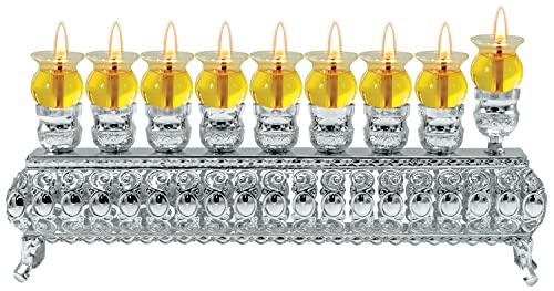 Ner Mitzvah Silver Plated Oil Wall Menorah - Fits Standard Chanukah Oil Cups and Large Candles - 28 cm Wide x 10 cm High