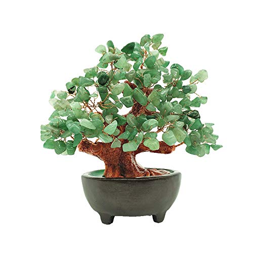 Colorsheng 7 Inch Quartz Crystal Money Tree Bonsai Fengshui Gem Decoration for Wealth and Luck (Green)