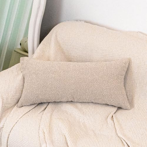 JoraLion 14x24 Neutral Textured Boucle Throw Pillow Cover, Beige Lumbar Pillow Cover Ivory Cozy Soft Cushion Case for Couch Sofa Bed Living Room Home Decor, Pack of 1 (Cover Only)