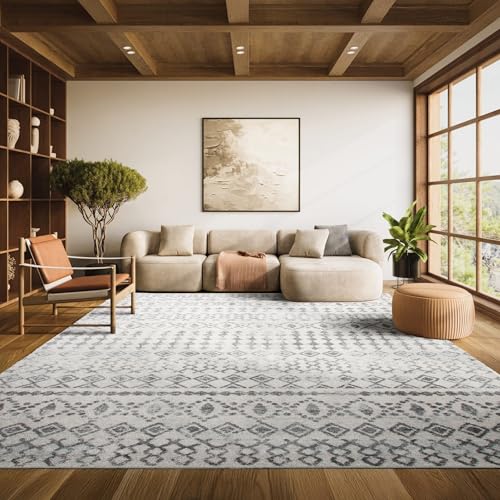Safavieh Bohemian Rug for Living Room, Dining Room, Bedroom - Tulum Collection, Short Pile, Ivory and Grey, 183 x 274 cm