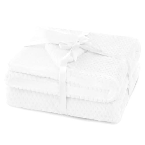 AmeliaHome Cuddly Blanket 130 x 180 cm Delicate Quilted Sherpa Lambskin Look Blanket Shleepy White