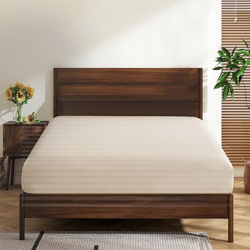"King Size 100% Egyptian Cotton Fitted Sheet, 600 Thread Count 16"" Deep Pocket, Ultra-Soft Hotel Luxury, Durable, Breathable and Comfy Bottom Sheet (1 Pack King Fitted Sheet, Beige)"