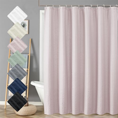 Aiyufeng Moga Pink Shower Curtain 84 Inches Long, 3D Embossed Textured Fabric Shower Curtain for Bathroom - Soft Cloth & Hotel Spa Luxury, Machine Washable, 72X84, Pink