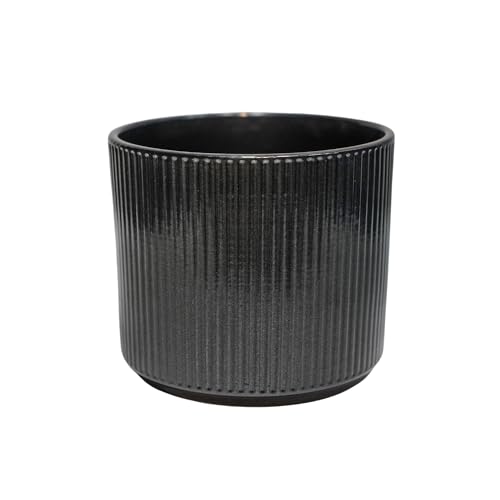 Ivyline Denver Glazed Planter in Pewter with Elegant Design - Indoor Round Flower Pot - Modern Home Decoration - H12 x D15 cm