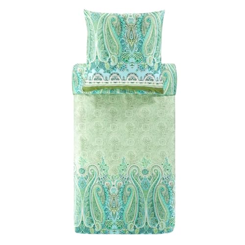 Bassetti MERGELLINA 9327389 Bed Linen + 1 Pillowcase 100% Cotton Satin in Green V1 Dimensions: 135 x 200 cm