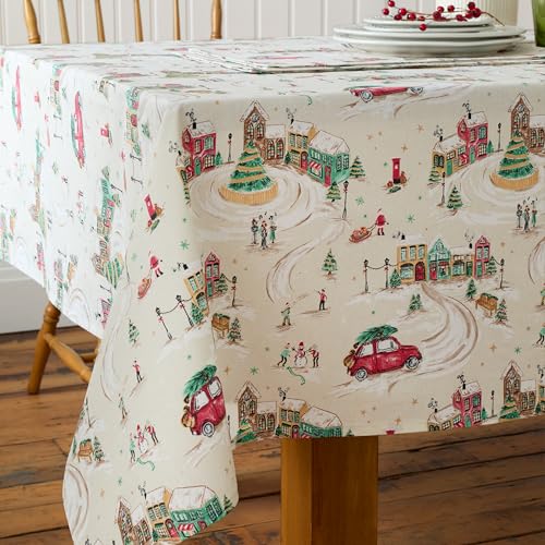 Catherine Lansfield Christmas Town Cotton 137x229cm Table Cloth Natural