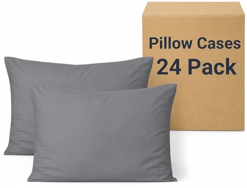 ZPECC Pillow Cases Queen Size 24 Pack - Bulk Gray Pillowcases with Envelope Closure, Pillow Covers for Home, Camping, Travel Essentials (24 Pack,20x30,Gray)