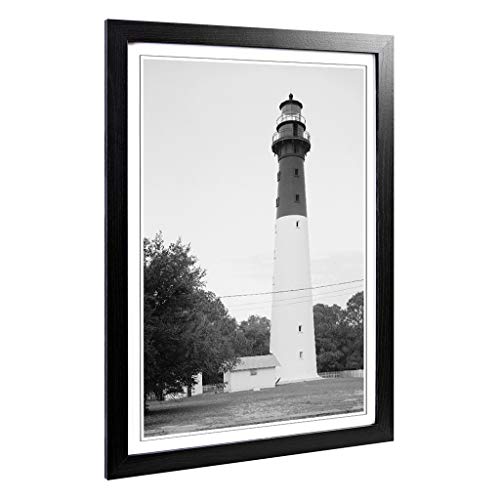 Big Box Art Framed Print of Architecture Lighthouse Hunting Island, SC Design - Wall Art Picture - Home Decor for Kitchen, Living Room, Bedroom, Hallway, Black, A2 / 24.5x18 Inch / 62x45cm