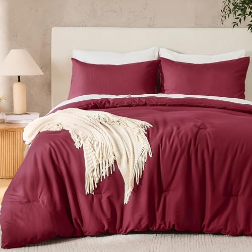 "Andency Burgundy Comforter Set California King Fluffy Bedding 3 Pieces - 3 Pieces Soft Solid Cal King Comforter Set, Reversible Warm Wine Red Bed Set Cali King Comforters 104""x96"""