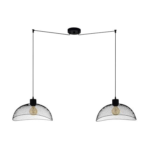 EGLO Pompeya Pendant Light, 2-Bulb Vintage Industrial Retro Pendant Light Made of Steel, Dining Table Lamp, Living Room Lamp Hanging in Black, E27 Socket