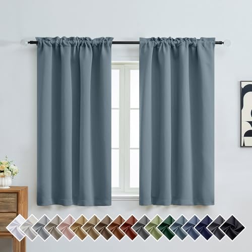 OVZME Stone Blue Short Blackout Curtains for Bedroom 54 Inches Long 2 Panels, Modern Window Treatments Thermal Insulated Curtains for Living Room, Dual Rod Pocket Blackout Drapes, 2x40Wx54L Inches