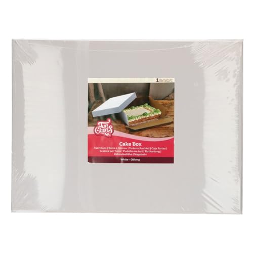 FunCakes Cake Box - White Cardboard Cake Carrier with Removable Lid and Foldable Sides - Reusable Cake Storage Box - 50 x 40 x 15 cm