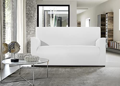 BIANCHERIAWEB Magico Stretch Armchair Cover, Sofa Cover, Plain White, Suitable for Armchairs from 85 to 100 cm with Seat Depth 65 cm, Anti-Stain and Anti-Pile Chair Cover