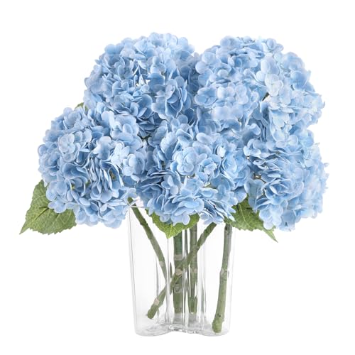 Coferset 4Pcs Baby Blue Hydrangea Artificial Flowers Lifelike Faux Hydrangea Real Touch Fake Flowers for Home Wedding Christmas Office Party Living Room Decoration,22inch