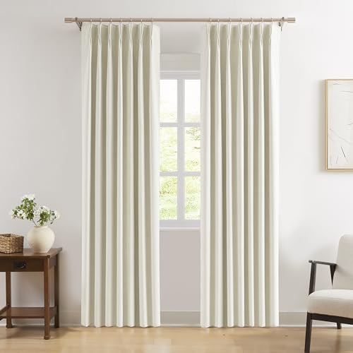 "WEST LAKE Beige Chenille Pinch Pleated 90% Blackout Curtains 84 Inches Long - Neutral Triple Weave Heavy Room Darkening Drapes,Modern Bedroom Living Room Window Treatment,Back Tabs,40""Wx84""Lx2,Beige"
