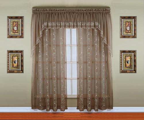 "Today's Curtain, Emelia Embroidery Sheer Panel 84"", Taupe, 59"" W x 84"" L"