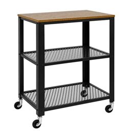 Mondeer 3 Tier Kitchen Trolley, Serving Rolling Cart on Wheels with Storage Shelves for Kitchen Dining Room Living Room, 60 x 40 x 77 cm, Rustic Brown and Black