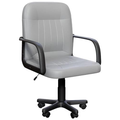 Vida Designs Morton Office Chair Leather Adjustable Height Executive Desk Chair With Arms And Wheels For Home Work And Study (Grey) (UKFR Certified)