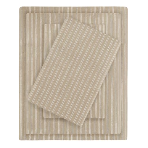 Sleep Philosophy True North Flannel Bedsheet, Cozy, 100% Cotton Flannel Bedding, Ultra-Soft, Cute Bedsheet Set, Novelty, Printed, Cold Weather, Warm Bedding Set, Beige-White