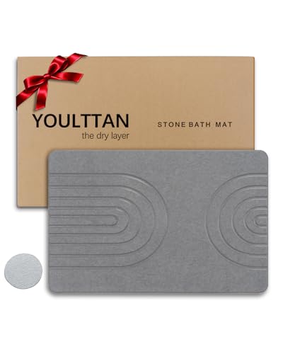 "Stone Bath Mat 24""x16"" - Diatomaceous Earth Shower Mat, Quick Dry, Anti-Slip, Modern Design with Bonus Non-Slip Pad - Perfect for Home Safety and Style, (Gray,Semicircle)"