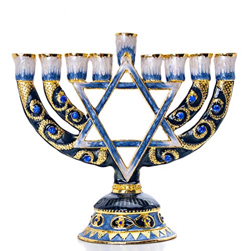 Menorah 9 Branch Menorahs for Chanukah Blue Candlesticks for Hanukkah Menorah Jewish Candle Holder Shabbat