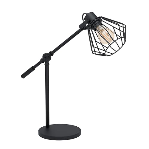 EGLO Table lamp Tabillano 1, 1 Flame Table Light Fixture Vintage, Industrial, Retro, Steel Bedside lamp, Living Room lamp in Black, lamp with Switch, E27 Socket