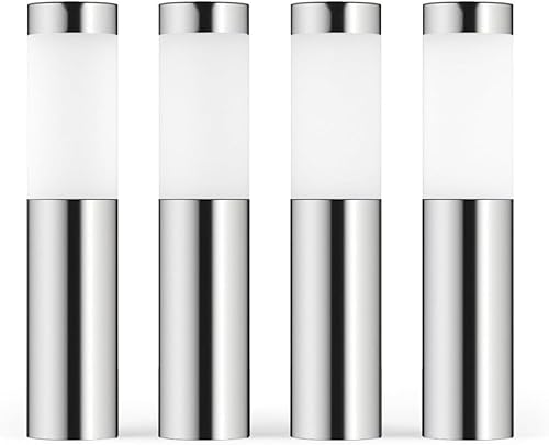 SolarCentre® Mini London DualWhite USB Solar Powered Outdoor Garden Post Lights (Set of 4) - Silver