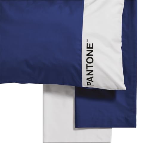 osama home PANTONE™ Single Bed Set with Single Bed Sheets Cotton 150 x 280 cm + Fitted Sheet 90 x 200 cm + Pillow Case 50 x 80 cm, 3 Pieces, Navy Peony