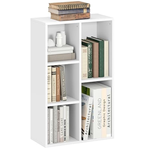 HOMCOM 2 Tier Bookshelf, Modern Cube Bookcase with 5 Open Storage Compartments, Freestanding Display Storage Unit for Living Room, Bedroom, Study, White