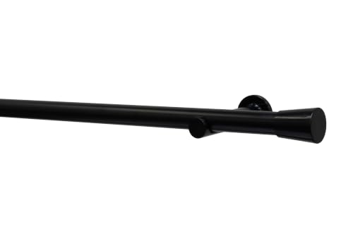 GARDINIA Korfu Curtain Rod Set (164 cm, Ø 28 mm, Black) - Modern Curtain Rod Complete Set, Single Rail, Including Brackets and Terminals for Wall Mounting