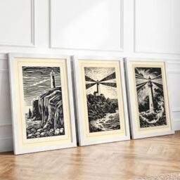 Solitary Lighthouses Coastal Set of 3 Framed Wall Art Prints A4
